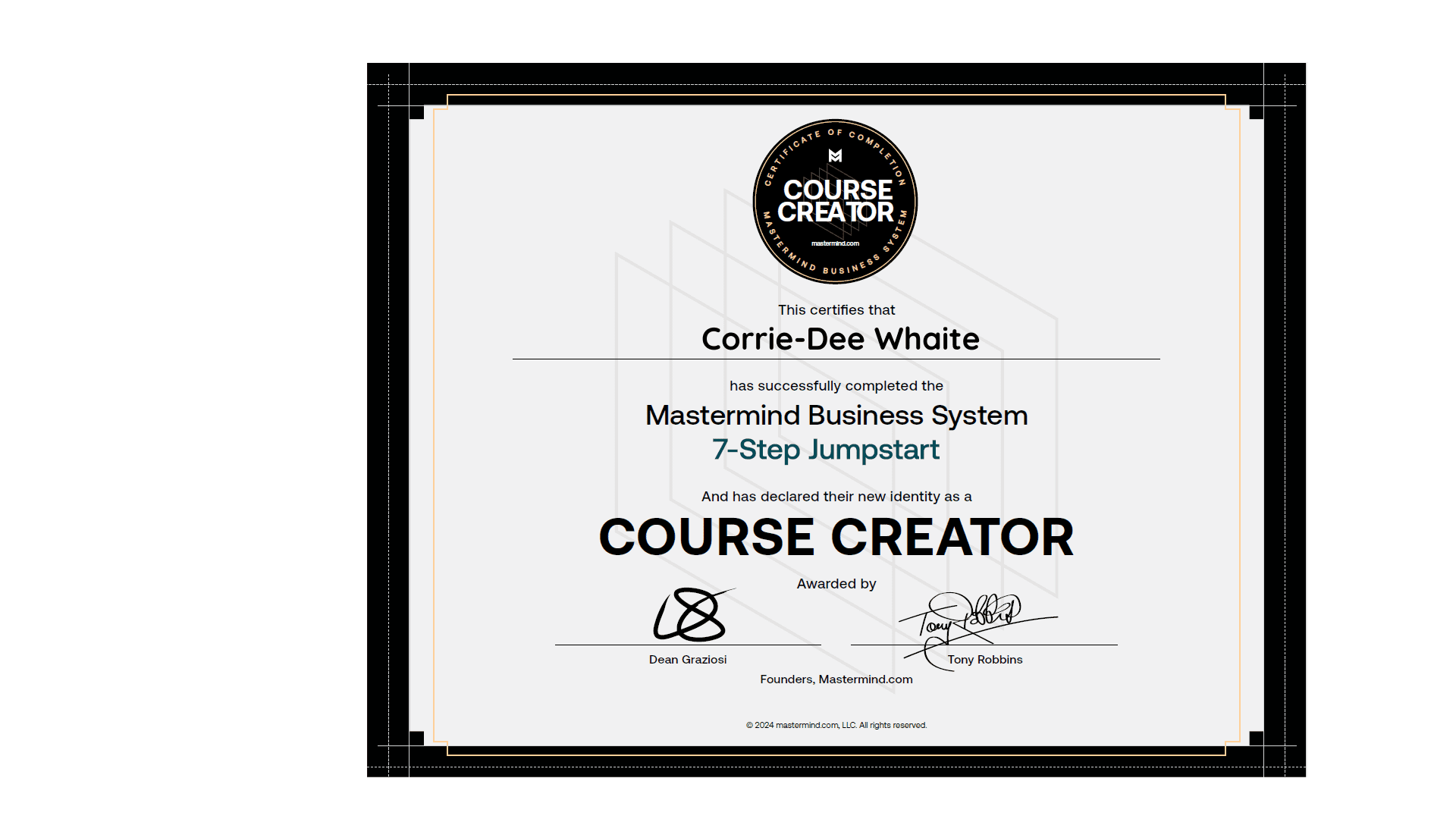 Corrie D Marketing, Corrie-Dee Whaite Mastermind Business Academy Course Creation Certificate